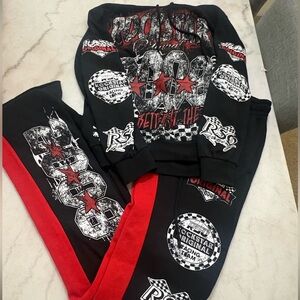 Rockstar Original Black and Red Graphic Jogger Set